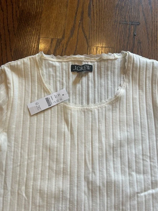 J. Crew Cream Ribbed Short Sleeve Tee - Picture 2 of 2